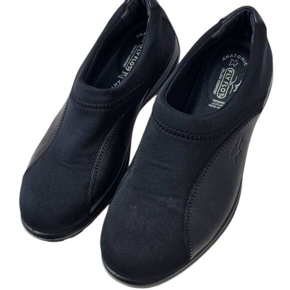 FlyFlot Womens Willow Slip On Sneaker, Black, Lycra, Leather, Comfort, Size 39/8 - Picture 5 of 9